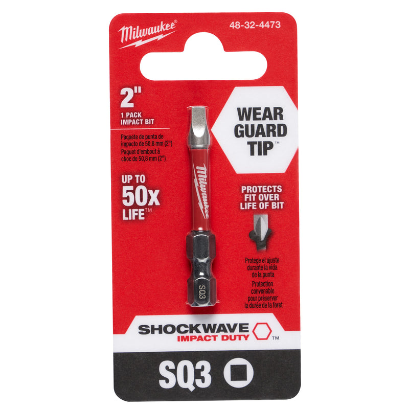 Milwaukee Shockwave Square #3 X 2 in. L Screwdriver Bit Steel