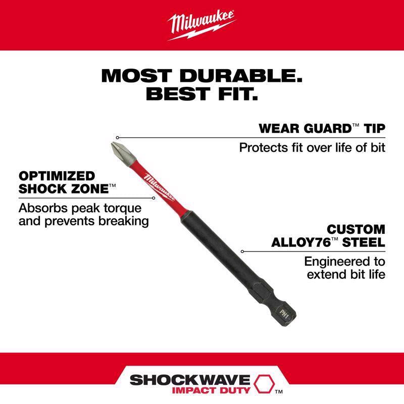 Milwaukee Shockwave Square #2 X 3-1/2 in. L Impact Power Bit Steel