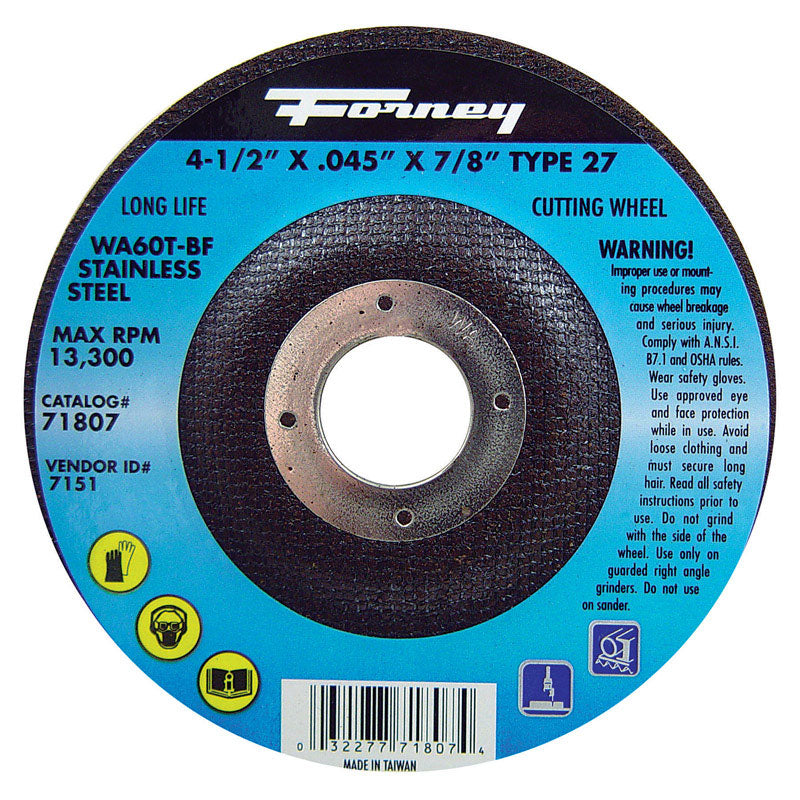 Forney 4-1/2 in. D X 7/8 in. Aluminum Oxide Metal Cut-Off Wheel