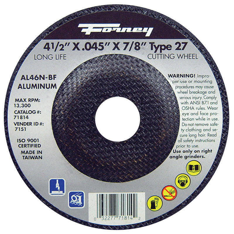 Forney 4-1/2 in. D X 7/8 in. Aluminum Oxide Metal Cut-Off Wheel