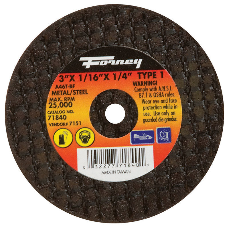 Forney 3 in. D X 1/4 in. Aluminum Oxide Metal Cut-Off Wheel