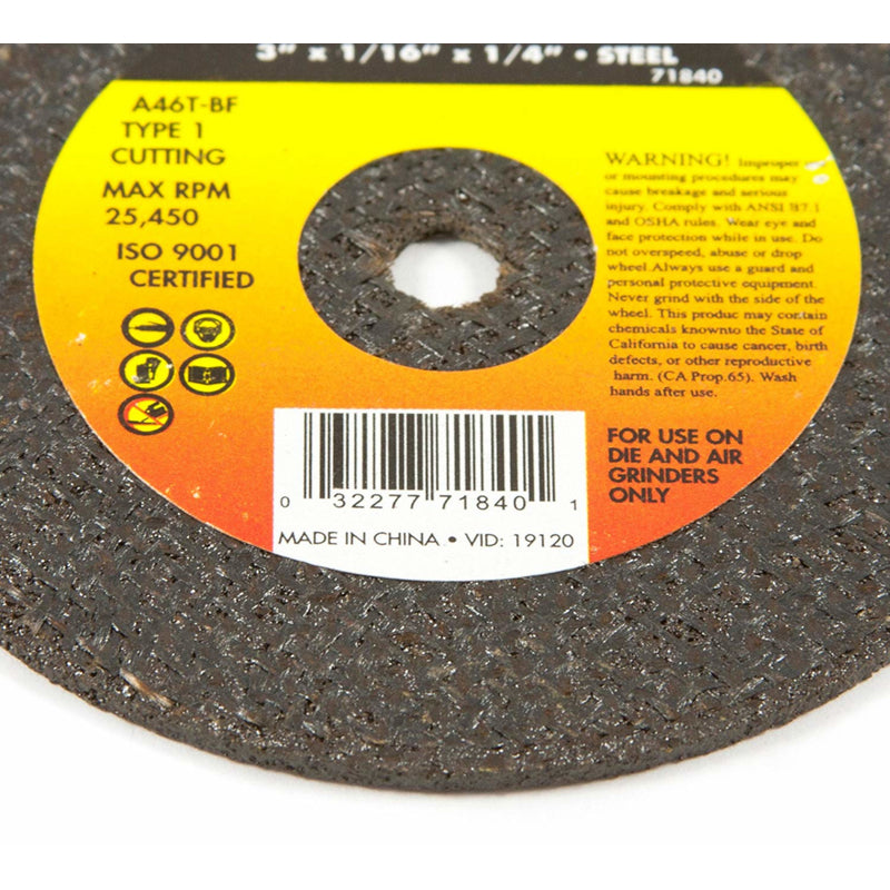 Forney 3 in. D X 1/4 in. Aluminum Oxide Metal Cut-Off Wheel