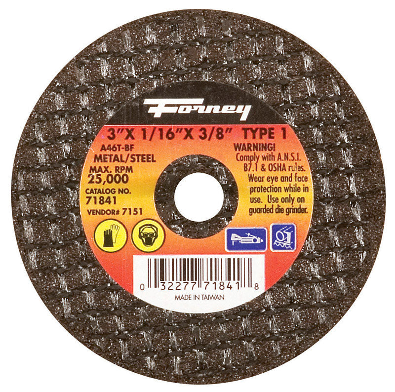 Forney 3 in. D X 3/8 in. Aluminum Oxide Metal Cut-Off Wheel
