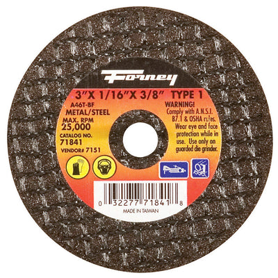 Forney 3 in. D X 3/8 in. Aluminum Oxide Metal Cut-Off Wheel