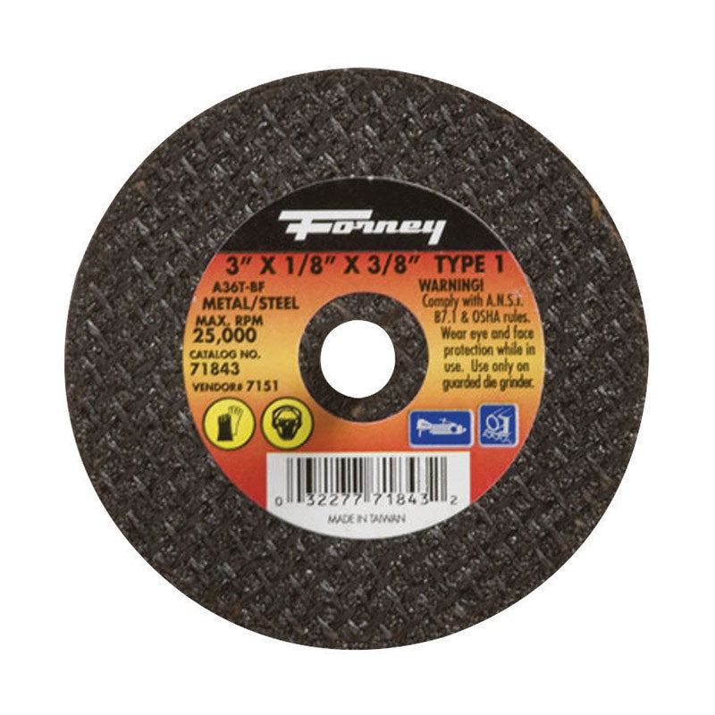 Forney 3 in. D X 3/8 in. Aluminum Oxide Metal Cut-Off Wheel