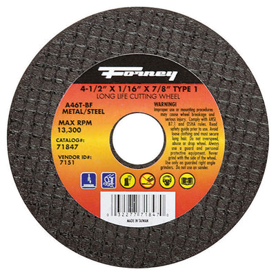 Forney 4-1/2 in. D X 7/8 in. Aluminum Oxide Metal Cut-Off Wheel