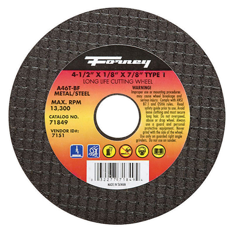 Forney 4-1/2 in. D X 7/8 in. Aluminum Oxide Metal Cut-Off Wheel