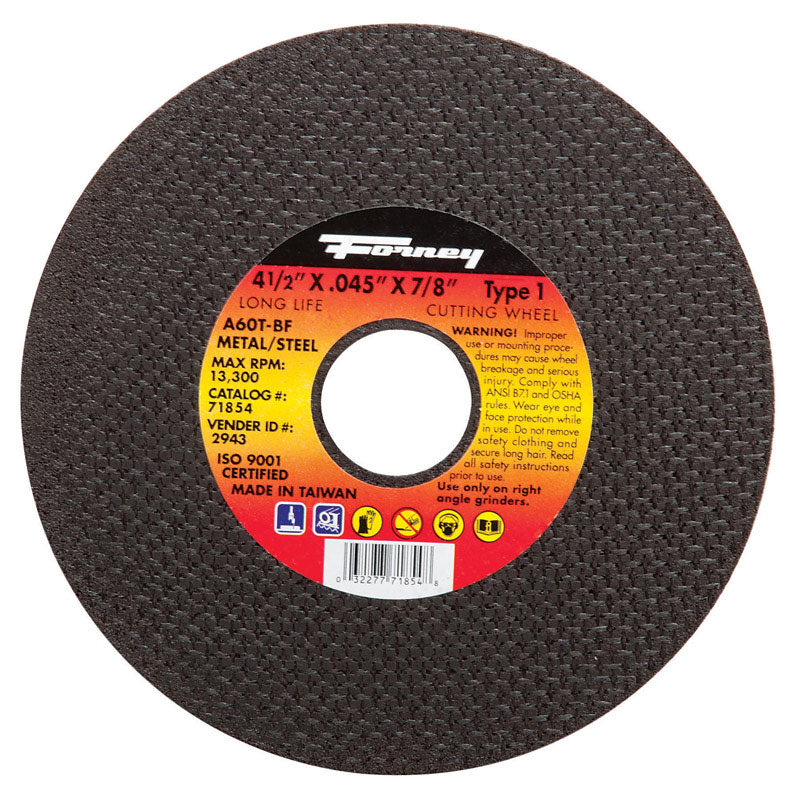 Forney 4-1/2 in. D X 7/8 in. Aluminum Oxide Metal Cut-Off Wheel