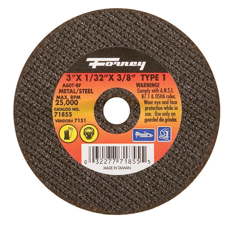Forney 3 in. D X 3/8 in. Aluminum Oxide Metal Cut-Off Wheel