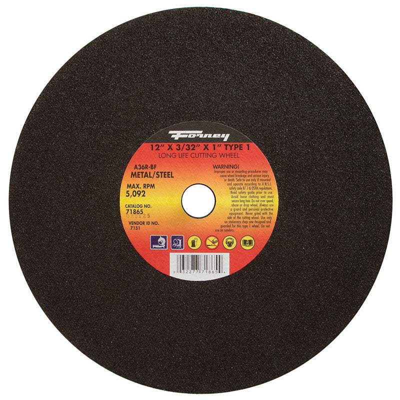 Forney 12 in. D X 1 in. Aluminum Oxide Metal Cutting Wheel