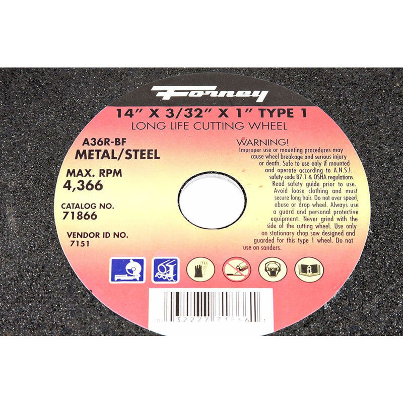 Forney 14 in. D X 1 in. Aluminum Oxide Metal Cutting Wheel