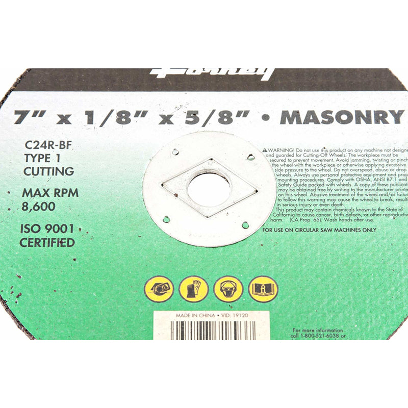 Forney 7 in. D X 5/8 in. Silicon Carbide Masonry Cutting Wheel
