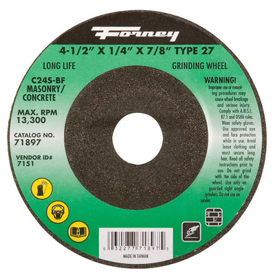 Forney 4-1/2 in. D X 7/8 in. in. Masonry Grinding Wheel