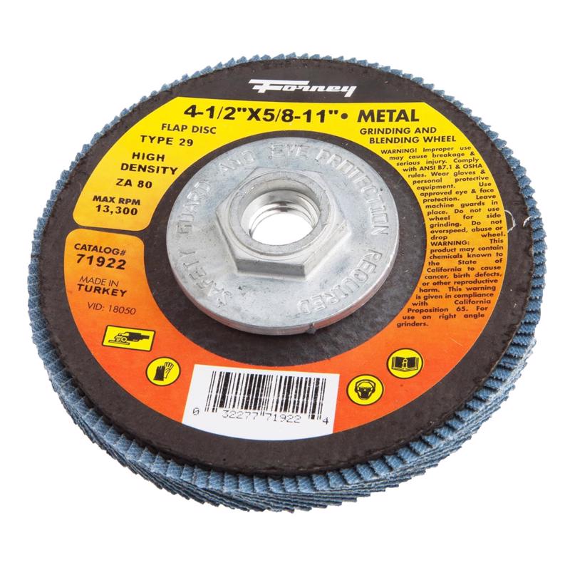 Forney 4-1/2 in. D X 5/8-11 in. Zirconia Aluminum Oxide Flap Disc 60 Grit