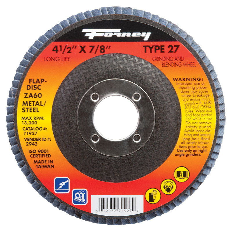 Forney 4-1/2 in. D Zirconia Aluminum Oxide Flap Disc 60 Grit