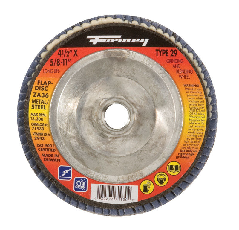 Forney 4-1/2 in. D Zirconia Aluminum Oxide Flap Disc 36 Grit