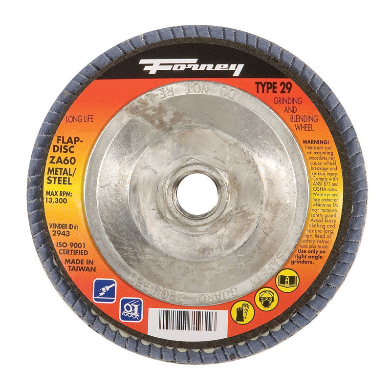 Forney 4-1/2 in. D X 5/8-11 in. Zirconia Aluminum Oxide Flap Disc 60 Grit