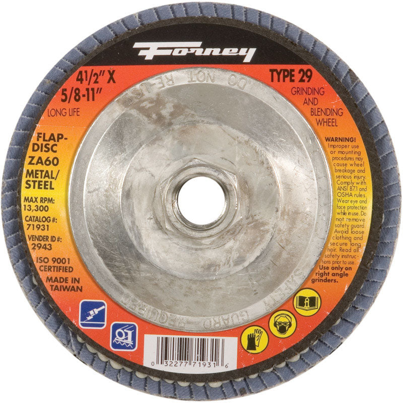 Forney 4-1/2 in. D Zirconia Aluminum Oxide Thread Arbor Flap Disc 80 Grit