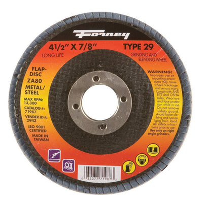 Forney 4-1/2 in. D X 7/8 in. Zirconia Aluminum Oxide Flap Disc 80 Grit