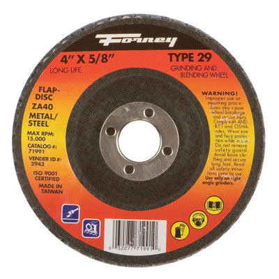 Forney 4 in. D X 5/8 in. Zirconia Aluminum Oxide Flap Disc 36 Grit