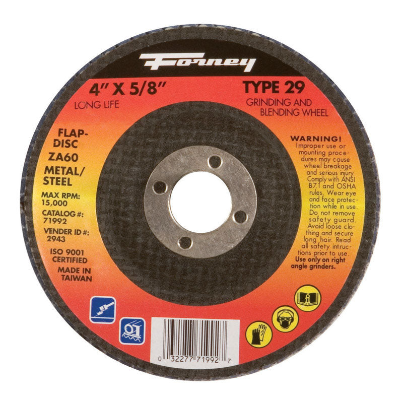 Forney 4 in. D X 5/8 in. Zirconia Aluminum Oxide Flap Disc 60 Grit