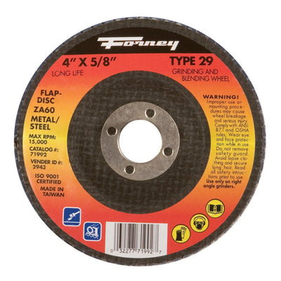 Forney 4 in. D X 5/8 in. Zirconia Aluminum Oxide Flap Disc 60 Grit