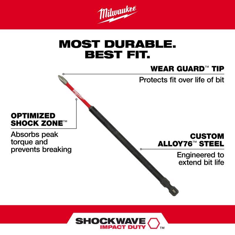 Milwaukee Shockwave Phillips #2 X 6 in. L Screwdriver Bit Steel