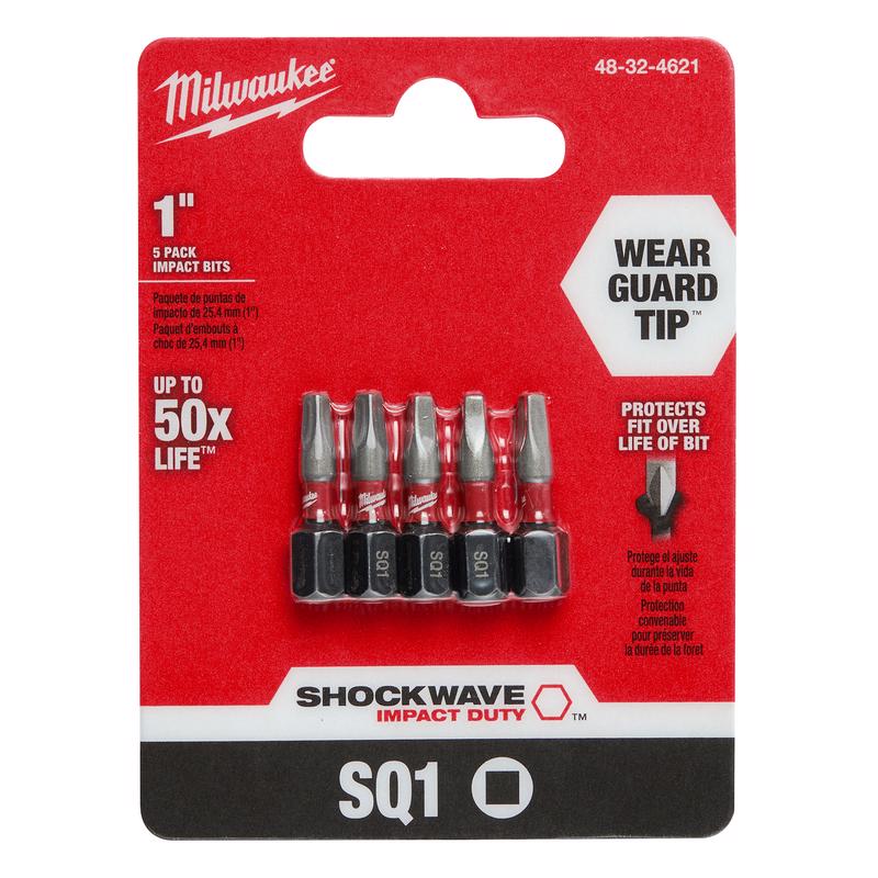 Milwaukee Shockwave Square #1 X 1 in. L Screwdriver Bit Steel 5 pc