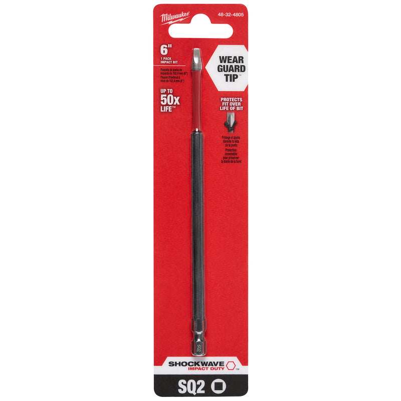 Milwaukee Shockwave Square #2 X 6 in. L Screwdriver Bit Steel