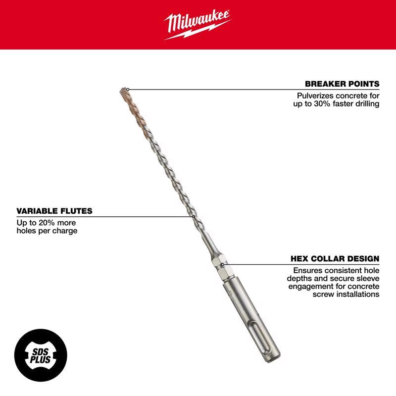Milwaukee 3/16 in. X 7 in. L Carbide Tipped Drill Bit SDS-Plus Shank
