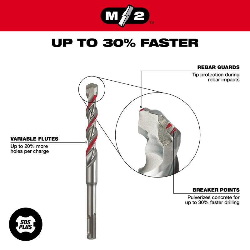 Milwaukee M/2 1/2 in. X 12 in. L Carbide Tipped Hammer Drill Bit SDS-Plus Shank