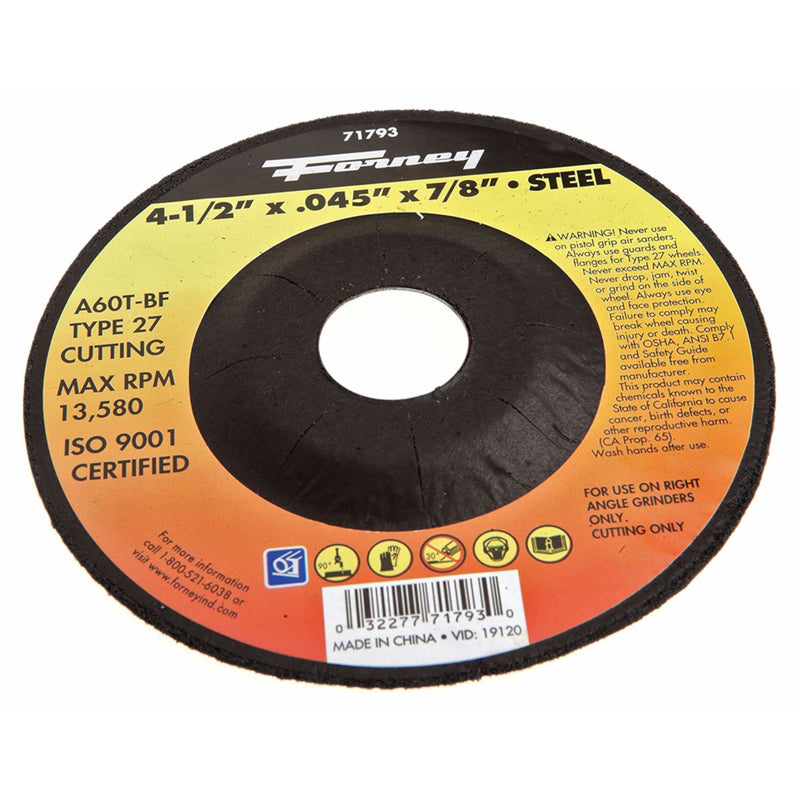 Forney 4-1/2 in. D X 7/8 in. Aluminum Oxide Metal Cut-Off Wheel