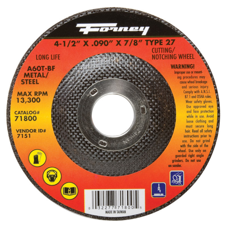 Forney 4-1/2 in. D X 7/8 in. Aluminum Oxide Metal Cut-Off Wheel
