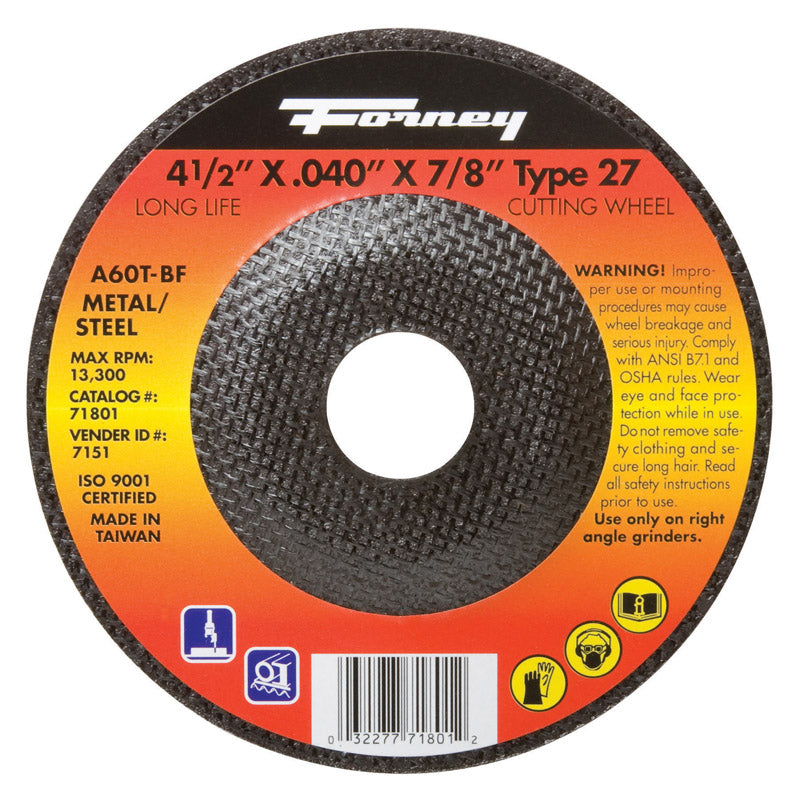Forney 4-1/2 in. D X 7/8 in. Aluminum Oxide Metal Cut-Off Wheel