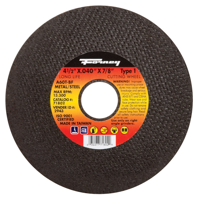 Forney 4-1/2 in. D X 7/8 in. Aluminum Oxide Metal Cut-Off Wheel