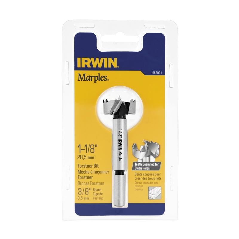 Irwin Marples 1-1/8 in. X 4 in. L Carbon Steel Forstner Drill Bit Round Shank