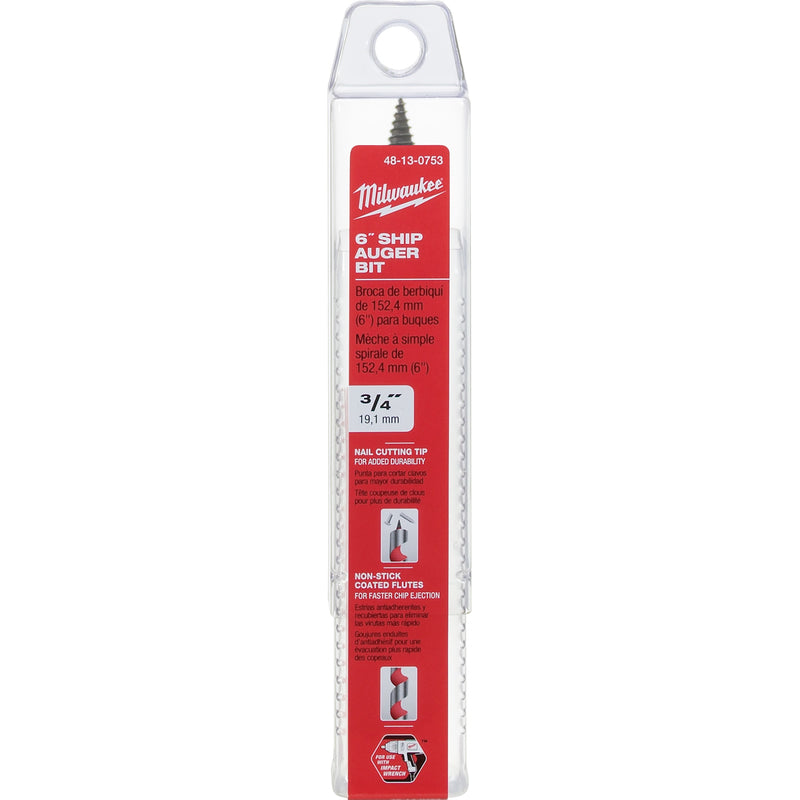Milwaukee 3/4 in. D X 6 in. L Ship Auger Bit Hardened Steel