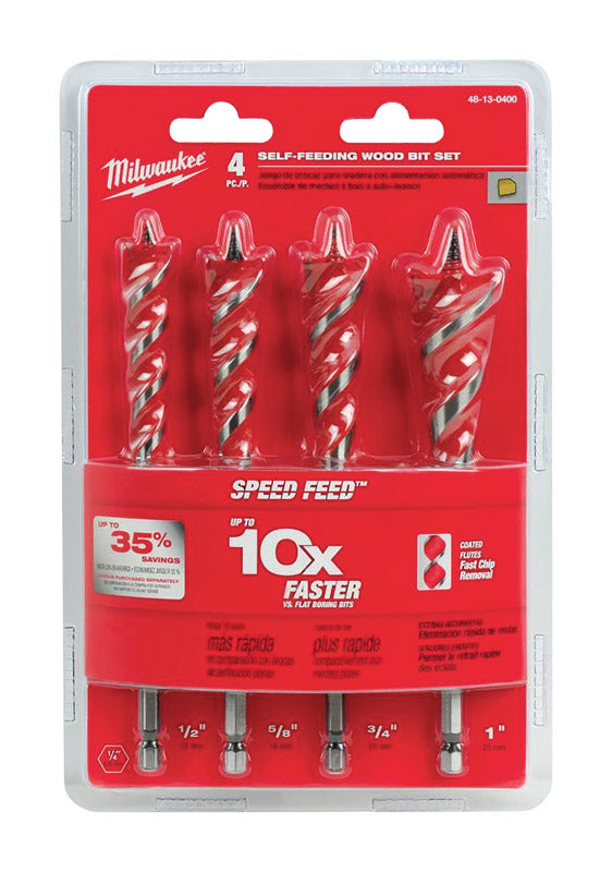 Milwaukee Speed Feed 6-1/2 in. L Steel Wood Bit Set Quick-Change Hex Shank 4 pc
