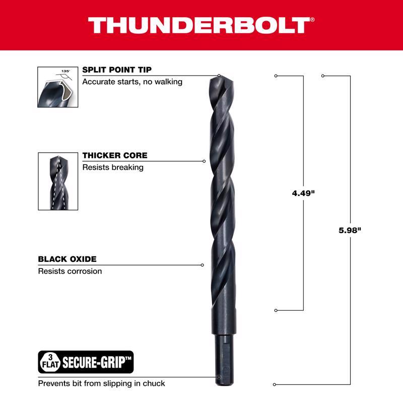 Milwaukee Thunderbolt 1/2 in. X 6 in. L Drill Bit 3-Flat Shank