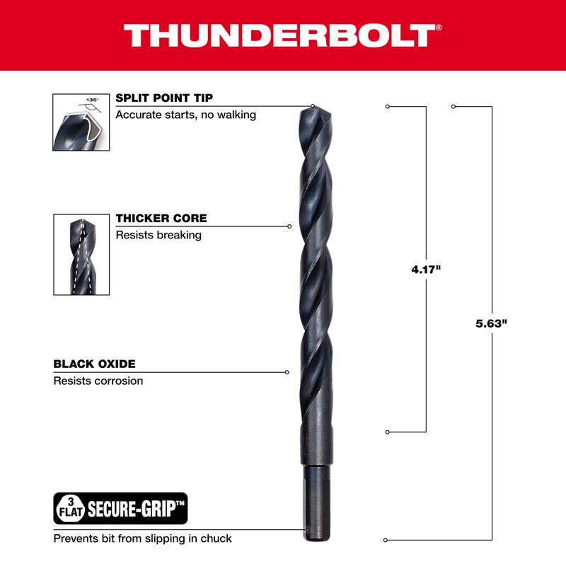 Milwaukee Thunderbolt 29/64 in. X 5-5/8 in. L Drill Bit 3-Flat Shank