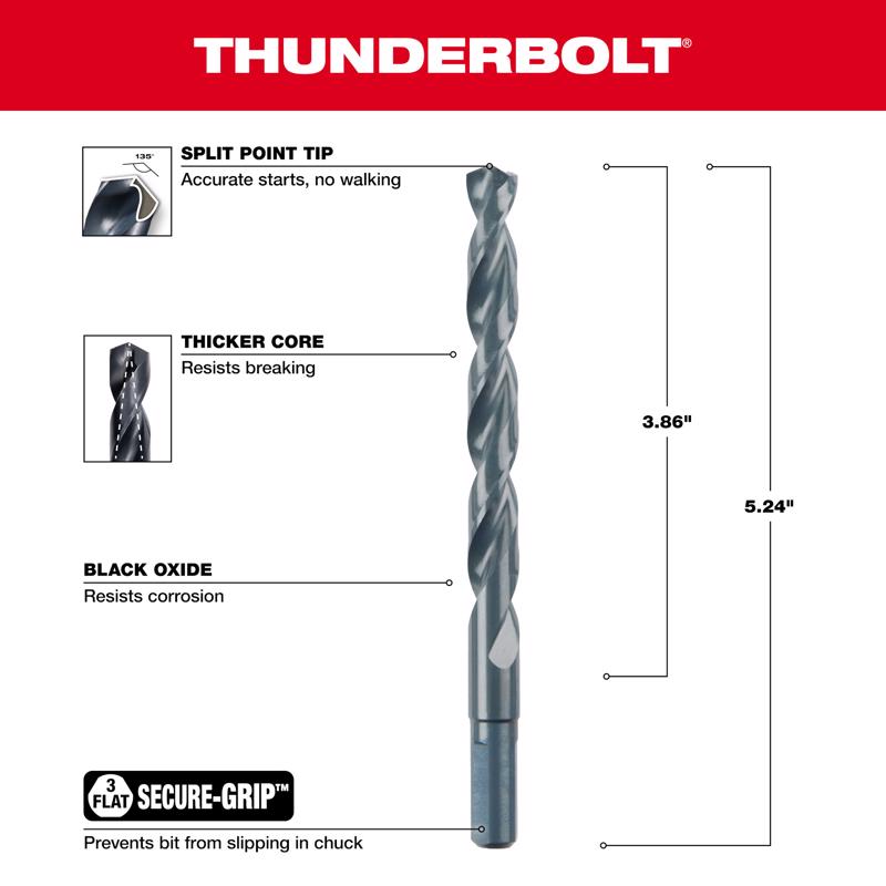 Milwaukee Thunderbolt 13/32 in. X 5-1/4 in. L Drill Bit 3-Flat Shank
