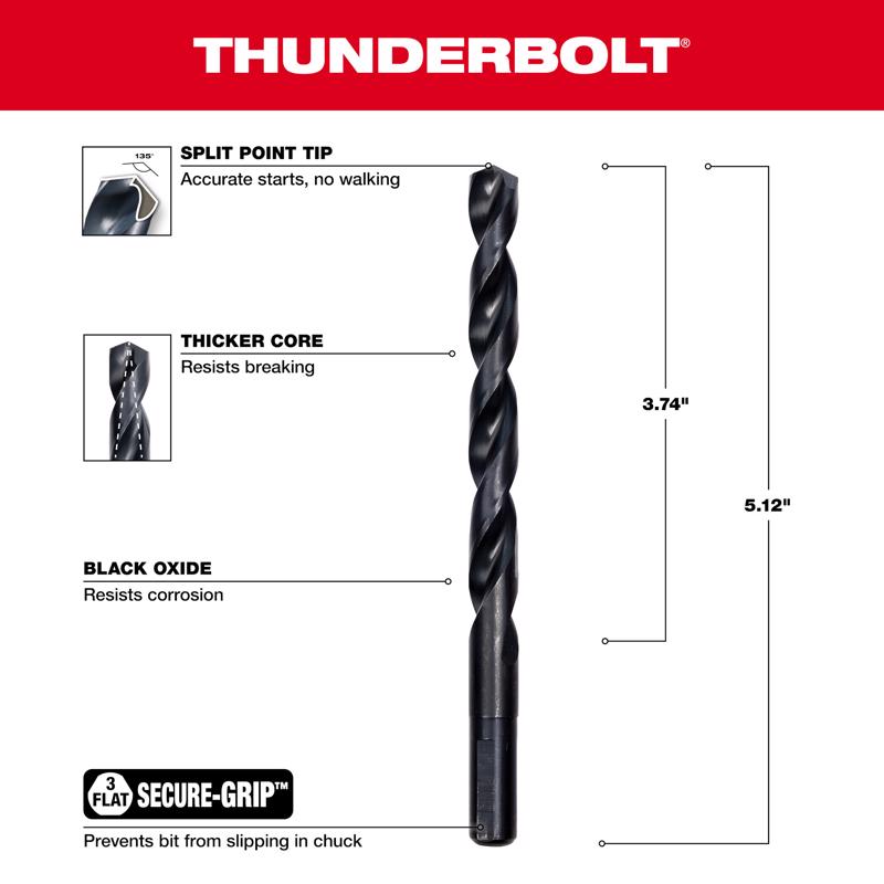 Milwaukee Thunderbolt 25/64 in. X 5-1/8 in. L Drill Bit 3-Flat Shank