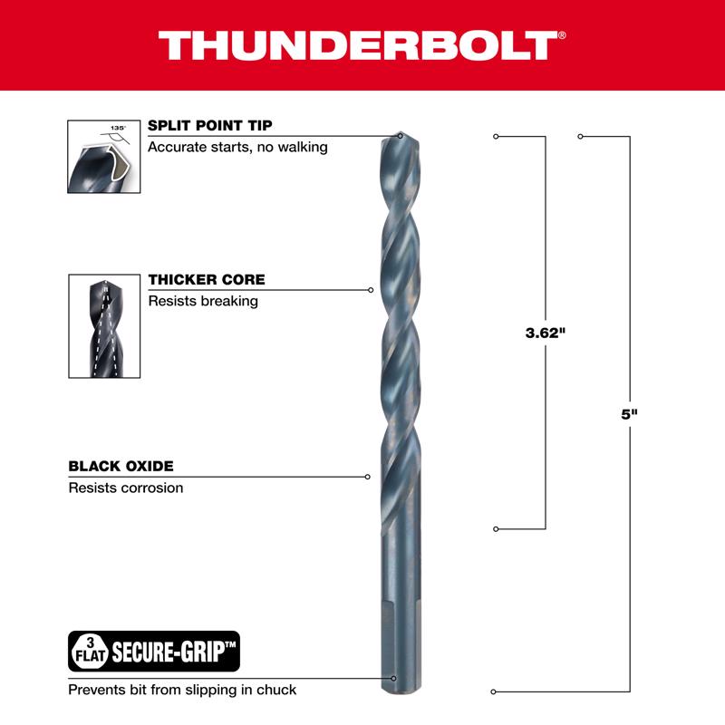 Milwaukee Thunderbolt 3/8 in. X 5 in. L Drill Bit 3-Flat Shank
