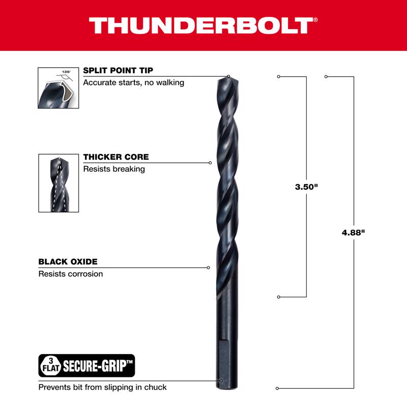 Milwaukee Thunderbolt 23/64 in. X 4-7/8 in. L Drill Bit 3-Flat Shank