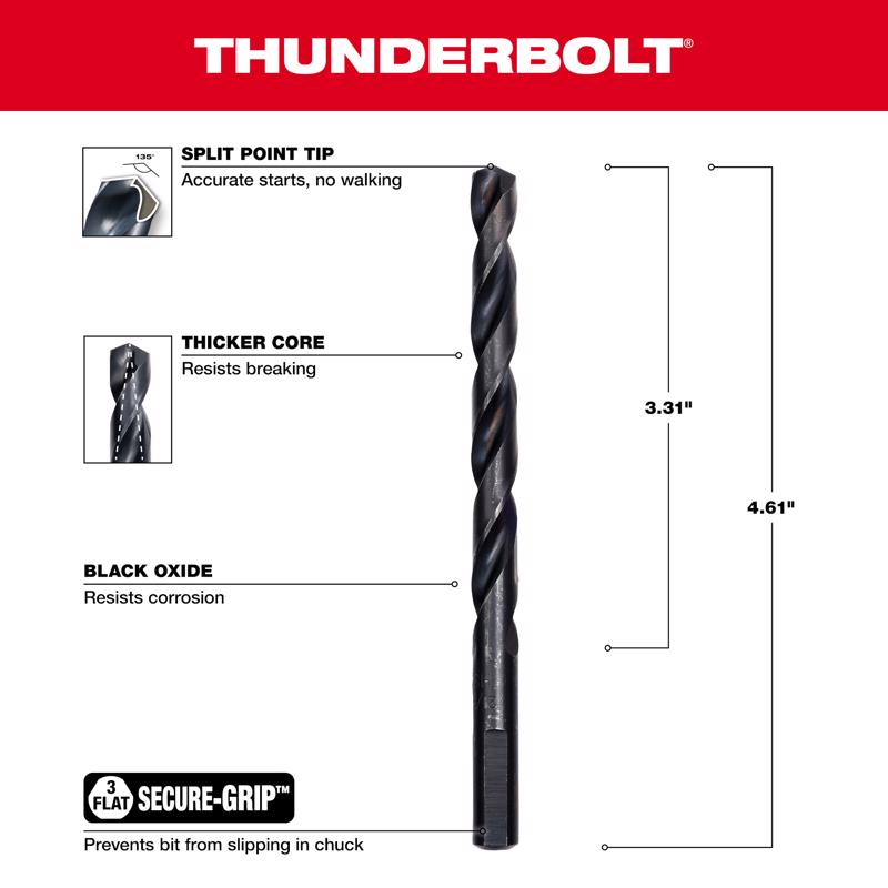 Milwaukee Thunderbolt 21/64 in. X 4-5/8 in. L Drill Bit 3-Flat Shank