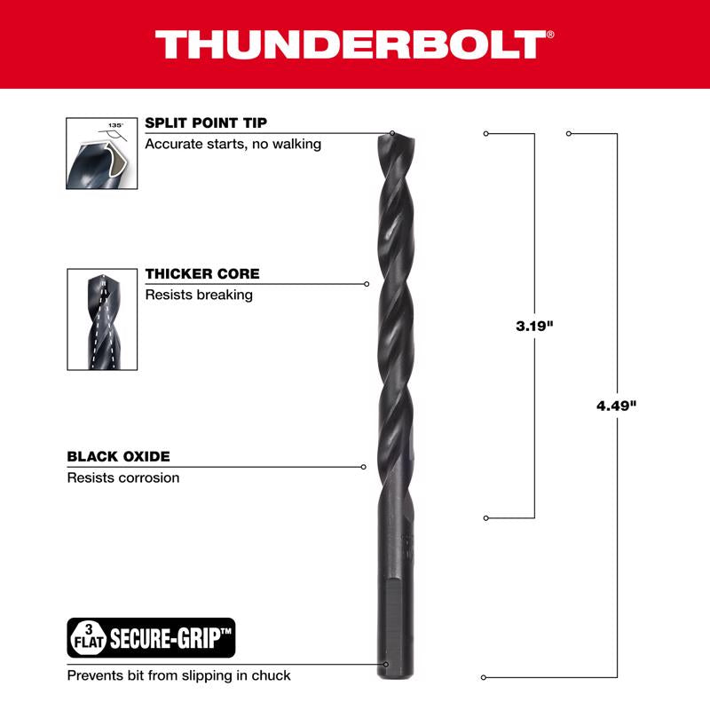 Milwaukee Thunderbolt 5/16 in. X 4-1/2 in. L Drill Bit 3-Flat Shank