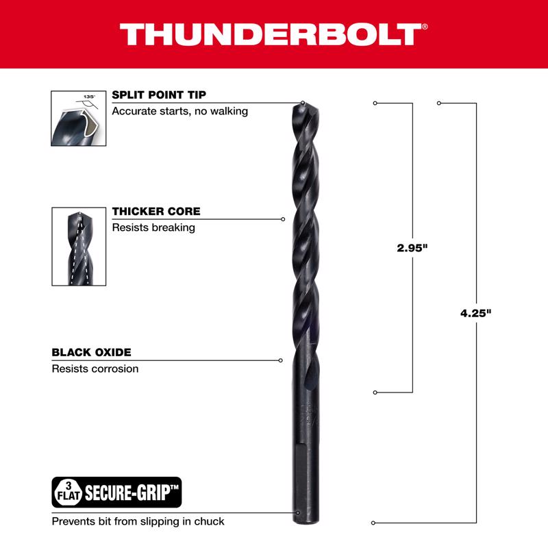 Milwaukee Thunderbolt 9/32 in. X 4-1/4 in. L Drill Bit 3-Flat Shank
