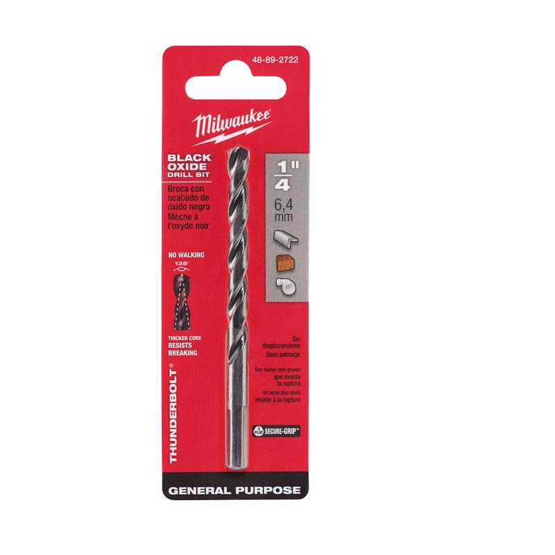 Milwaukee Thunderbolt 1/4 in. X 4 in. L Black Oxide Drill Bit 3-Flat Shank