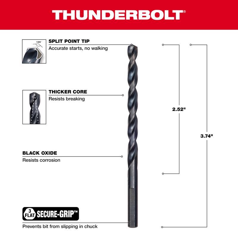 Milwaukee Thunderbolt 7/32 in. X 3-1/4 in. L Black Oxide Drill Bit 3-Flat Shank