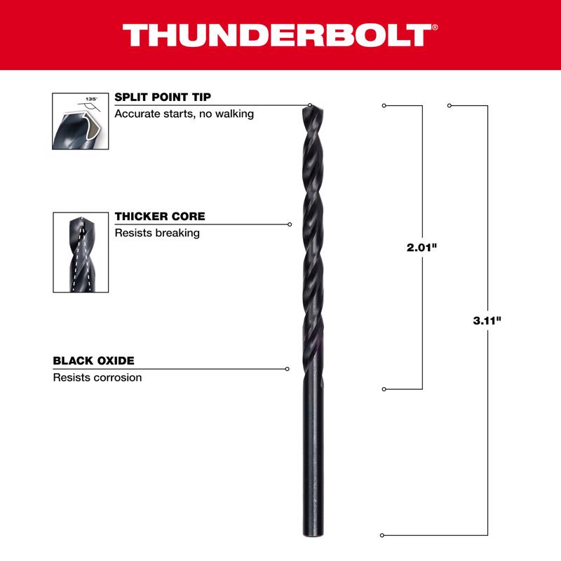 Milwaukee Thunderbolt 5/32 in. X 3-1/8 in. L Black Oxide Drill Bit Round Shank